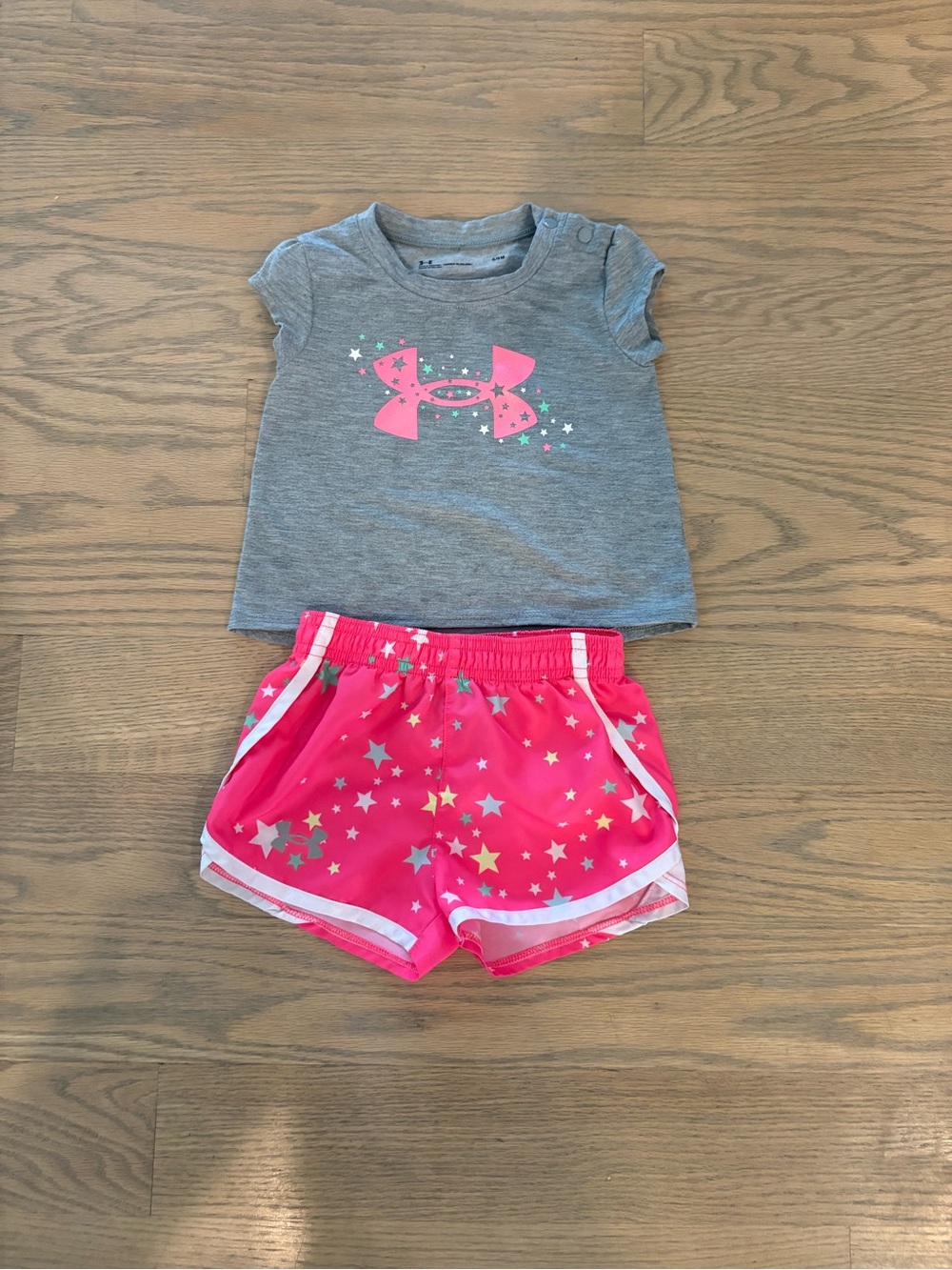 Under Armour Grey Tee with Pink Star-Print Shorts